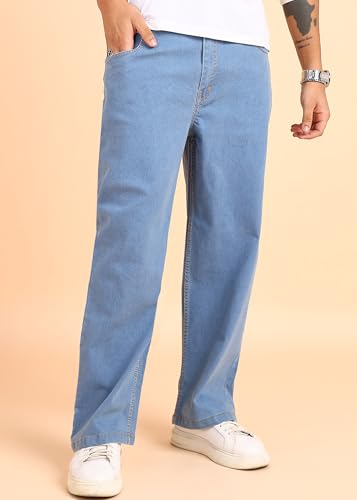 Image of MONTREZ Straight Fit Men Light Blue Mid Rise Jeans
