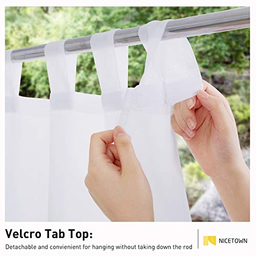 Nicetown 2 Panels Patio Curtains Outdoor Waterproof, Sticky Tab Top Porch Decor Indoor Outdoor Curtains & Drapes Lightweight & Airy For Garden/Sun Room, White, W54 X L108 #TOP1