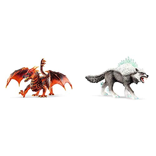 Schleich Eldrador Creatures Lava Dragon Toy Action Figurine for Kids Ages 7-12 & Eldrador Creatures Snow Wolf Action Figure Toy for Kids Ages 7-12