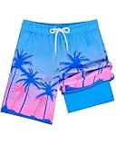 Resiprolty Boys Swim Trunks Size 10-12 with Compression Liner Boy Swim Shorts Quick Dry Boys Bathing Suit Swimsuit Swimwear Kids Beach Board Shorts Athletic Running Swimmming Trunks Coconut Tree