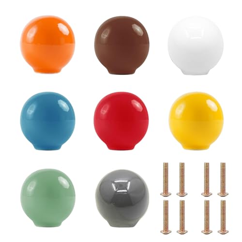 Yuaaoh Bouton de Meuble Céramique 8 pièces Poignée Tiroir Coloré, Balle Forme, Bouton de Porte de Placard Céramique Poignée Meuble Mignonne pour Enfants...