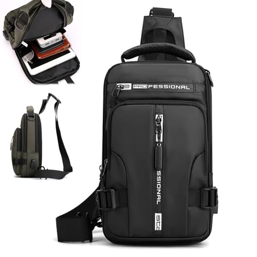 Luckyabow Waterproof Crossbody Bag, walking backpack Waterproof Sling Bag Crossbody Backpack For Men Women For Hiking (Black)