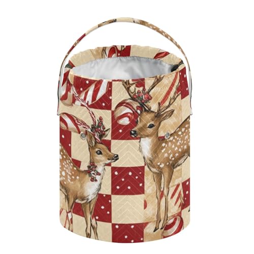 Image of Tatenale Crochet Bag Yarn Bag Knitting Project Bag with Pockets and Handle Portable Yarn Storage Organizer Tangle Free 8.3x11 InchChristmas Deers Checkered Red Candy Canes41