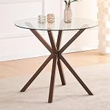 Glass Dining Table,Modern Tempered Glass Top Dining Room Table with Cross Base for 4 People,Round Large Dining Table Glass Kitchen Table