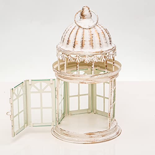 Vintage Metal Decorative Candle Lanterns, Set Of 2, Hanging Lanterns Tealight Candle Holder For Home Decor, Indoor Outdoor Events, Weddings, Parties, Thanksgiving And Christmas, Gold And White #TOP1