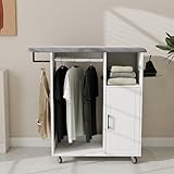 Rolling Ironing Board with Storage Cabinet, Multipurpose Wooden Ironing Cabinet with Wheels, Ironing Table with Heat-Resistant Sponge