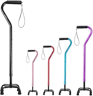 BeneCane Quad Cane Adjustable Walking Cane with Offset Soft Cushioned Handle for Men & Women Lightweight Comfortable with 4-Pronged feet for Extra Stability(Black)