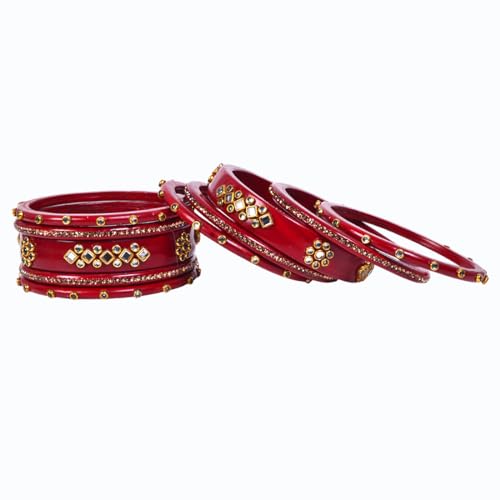 Image of Traditional Rajasthani Beautiful Lac Lakh Bangle Set For Women and Girls | Kundan Bangle Set For Bridel | Jaipuri Chudi Set | Green Sky Blue Maroon Pink Yellow | Kada Set of 10