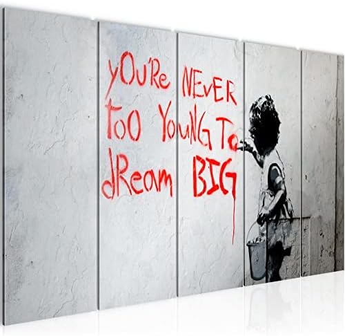 Runa Art Canvas Wall Art Girl Dream Big 1 Piece Non-woven Canvas Prints for Living Room and Bedroom Street Art Grey Red 040612a
