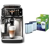 Philips 5400 Serie EP5447/90 Kaffeevollautomat, 12 Kaffeespezialitäten, Matt-Schwarz/Verchromte Arena & Philips Kalk CA6903/22 Aqua Clean Wasserfilter für Kaffeevollautomaten, Doppelpack, Kunststoff