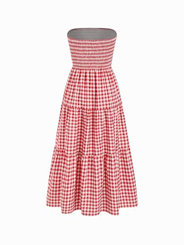 Image of CIDER Women's Strapless Dress with Pockets Tube Striped Long Midi Dresses A Line Beach Vacation Casual Summer Outfits