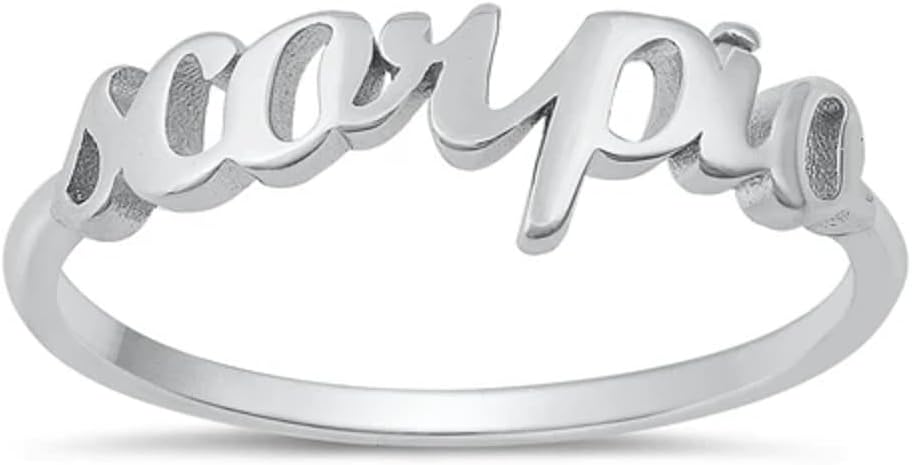 CloseoutWarehouse 925 Sterling Silver Script Zodiac Sign Ring