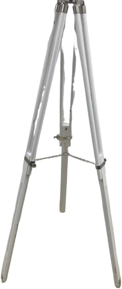 Nautical Handmade Retro White Wooden Tripod Nickel Finish Hand Stitched Leather Covered Antique Marine Griffith Astro Telescope Designer Floor Standing Farmhouse Decorative Item image 5