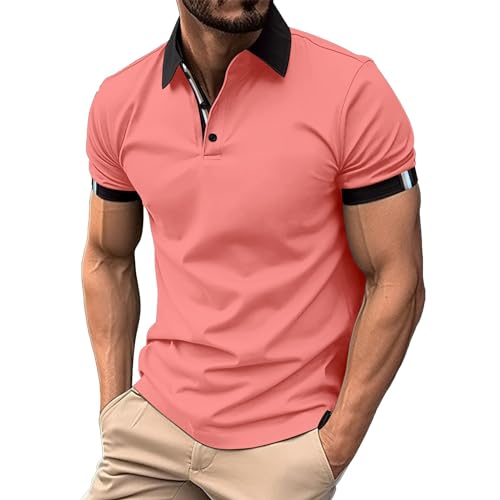 Polo de manga corta para hombre, transpirable, polo de tenis, golf, verano, ocio, deporte, secado rápido, corte regular, camiseta de golf, camiseta de manga corta, Rosa., XL