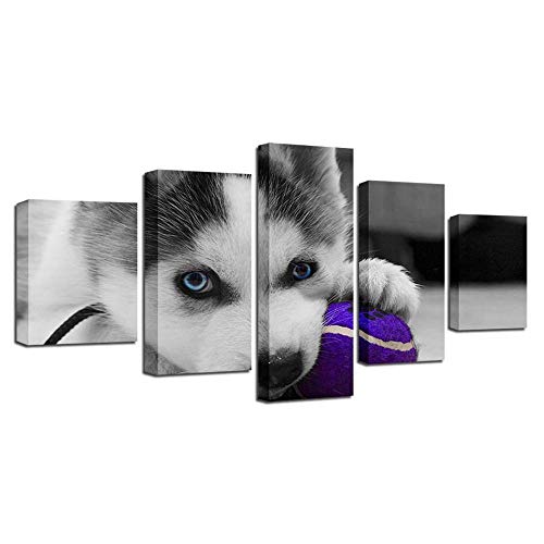 Impression sur toile 5 pièces grand format image décoration murale salon husky