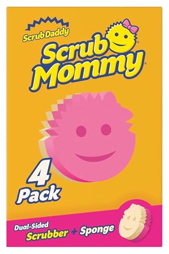 Scrub Daddy Scrub Mommy Cleaning Sponges - Dual Sided Non Scratch Sponge Scourers, Smiley Kitchen Sponges for Dishwashing & Bathroom, FlexTexture Dish Scrubber Sponge, Assorted 4 Pack