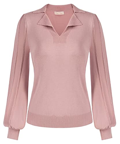 Belle Poque Pullover Sweaters Women Casual V-Neck Sweater Long Sleeve Ribbed Knit Sweater For Women Pink 2Xl #TOP17