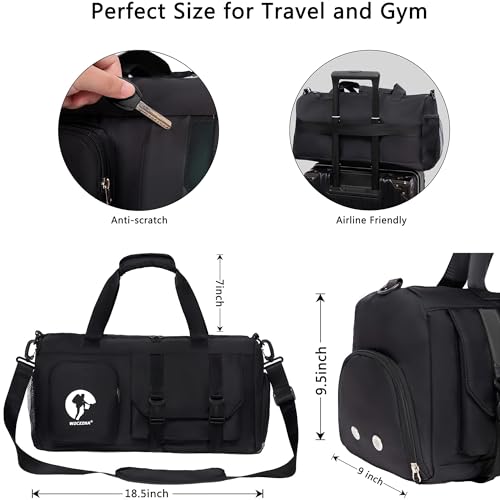 Gym Bag for Men and Women Small - 18.5"×9.5"×9" Duffel Travel Bag with Compartment, Gymnastics Equipment Bags, Black, Medium, Fashion by WZCZZHA - Image 5