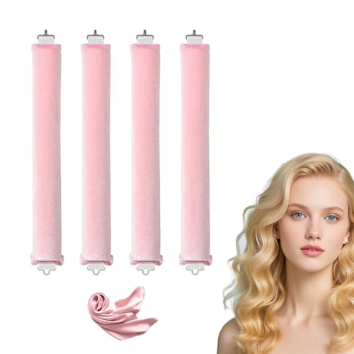 4PCS Heatless Curling Rods with Satin Silk Scarf - TRACOMPAN No Heat Hair Rollers for Heatless Curls & Blowouts | Overnight DIY Curler Set for All Hair Types (Heatless Curlers, Heatless Curler)