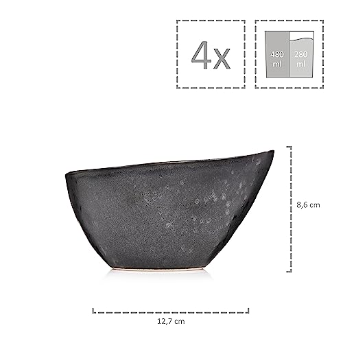 SÄNGER | Müslischalen Tombey aus Steingut, handmade, 4-teiliges Müslischalen Set, Füllmenge: 280 ml, Müsli, Teller Tief, Frühstück | PREMIUM COLLECTION