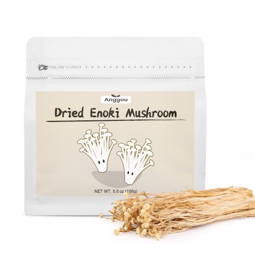 Anggou Dried Enoki Mushrooms 5.5oz, Ramen Topping, Dehydration Mushrooms