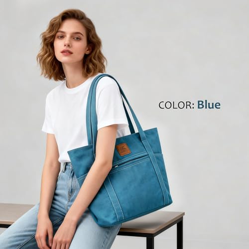 Image of Womens Shoulder Handbags Heavy Duty Canvas Work Tote Retro Bucket Bag