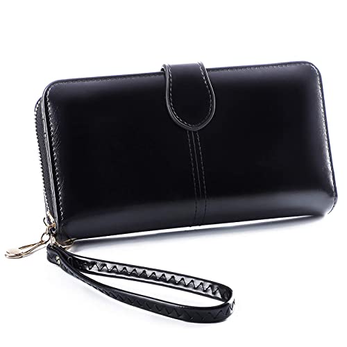 長財布 本革製 RFID&磁気 10カード入れ&4お札入れ 軽く大容量 多機能 ファスナー長財布 レディース ブラック 長財布 本革製 RFID&磁気 10カード入れ&4お札入れ 軽く大容量 多機能 ファスナー長財布 レディース ブラック