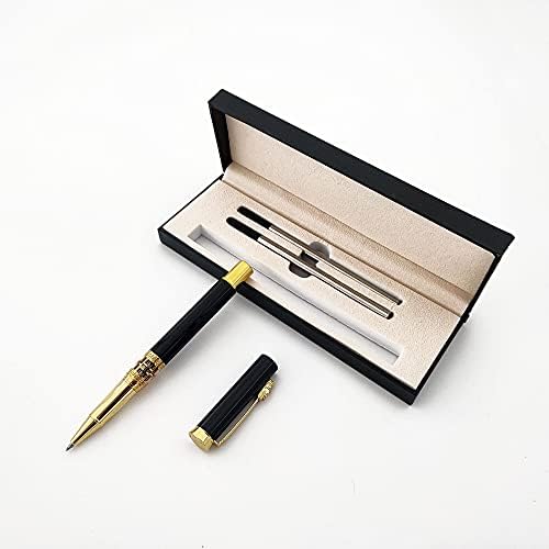 Accod Metal Rollerball Pen Retro Classic Signature Pen Business Gift Ballpoint Pen Smooth Writing Rollerball Pen for Men and Women with Two 0.5MM Black Pen Refills-Premium Gift Box (Black)