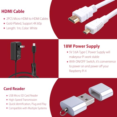 GeeekPi Starter Kit for Raspberry Pi 4 8GB, with Pi 4, Case with Fan, 128GB Card, Card Reader,Cables and USB C Power Supply - Image 5