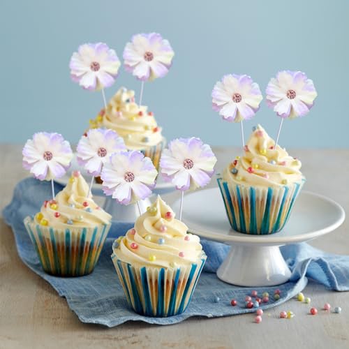 Ephlyn 24Pcs Flower Cupcake Toppers Flower Cake Topper Decorations Spring Cupcake Picks Flower Theme Spring Birthday Wedding Bridal Baby Shower Birthday Party Decoration Supplies White Purple