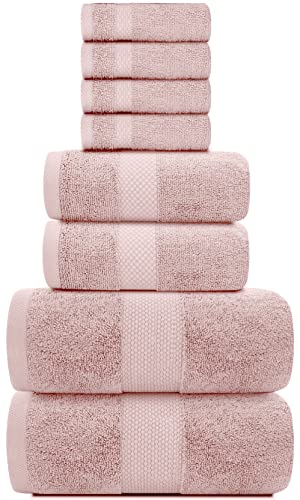 White Classic Luxury Pink Bath Towel Set - Combed Cotton Hotel Quality Absorbent 8 Piece Towels | 2 Bath Towels | 2 Hand Towels | 4 Washcloths [Worth $72.95] 8 Pack | Pink #TOP1
