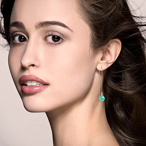 Handmade Jade Earrings, 925 Sterling Silver Earrings Studs, Women Mother's Day Gift Mom Day Gifts，Green Jade Drop Earrings, Gift For Birthday Anniversary (U Threader) #TOP2
