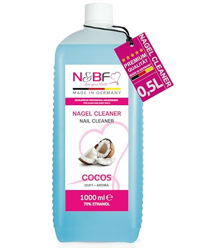 N&BF Detergente per unghie, profumo di cocco, 1000 ml, UV e gel – 70% alcool etanolo – rimuove sudorazione e pulisce – sgrassare chiodi – Qualità professionale