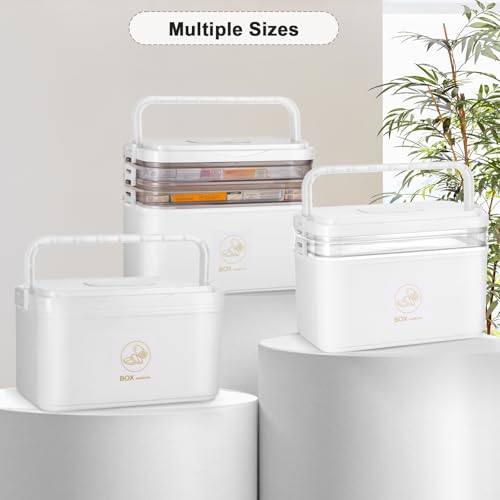 MICHIHOMIE 3-Tier Medikamenten Aufbewahrung, Stöckige Medizinbox Tragbar, Hausapotheke Box mit Tragegriff, Medikamentenbox Groß, Multifunktions Medizin Organizer, 30 x 24 x 16.5cm (Weiß)