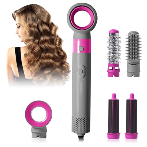 Journeyside Spazzola Ad Aria Calda Set, 1000W Spazzola Asciugacapelli Multifunzione, Air Styler Set con 5 Accessori, Spazzola Modellante Ad Aria Per Capelli Ricci, Volumizzante, Lisciante, pink03