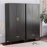 Metal Wardrobe Cabinet with Hanging Rod and Storage Drawer, 71" Tall Steel Bedroom Armoires with 2 Door and Adjustable Shelf, Farmhouse Closet Storage Cabinets - Image 2