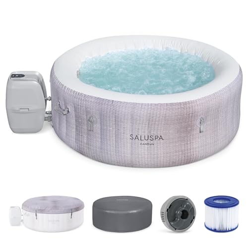 Bestway SaluSpa Cancun 71" x 26" Inflatable Hot Tub Round Portable Outdoor Spa with 120 AirJets and EnergySense Energy Saving Cover