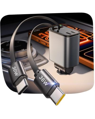 Image of Sevenaire Retractable Car Charger [Ultra-Compact], 93W 4 in 1 Car Charger with Dual USB C Cables 36W + 30W PD PPS SFC 2.0, Retractable Cables, Compatible for iPhones, iPad, Galaxy, Pixel