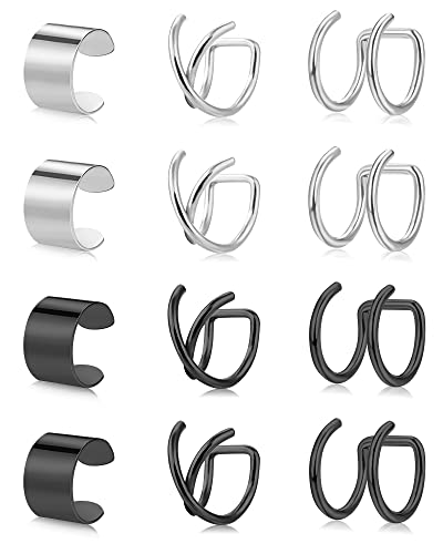 Jforyou Fake Helix Ear Cuff Cartilage Earring No Piercing Simple Cross Double Lines Adjustable Clip On Ear Cuff For Women Girls Men #TOP10