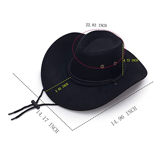 Costheme Western Faux Felt Cowboy Hats 7 1/4 Wide Brim Outdoor Sunshade Hat With String 22 3/4Inch #TOP4