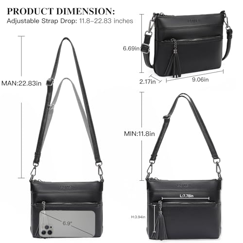 GOIACII Crossbody Bags for Women Small Phone Purse Shoulder Handbags Vegan Leather with Tassel Zipper Pocket3