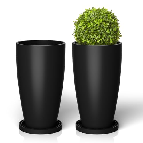ZMTECH Macetas Altas de 53cm para Plantas de Interior y Exterior Macetas Grandes con Agujeros de Drenaje Macetas Redondas de Plástico para Porche Delantero Patio Jardín (Negro, Juego de 2)