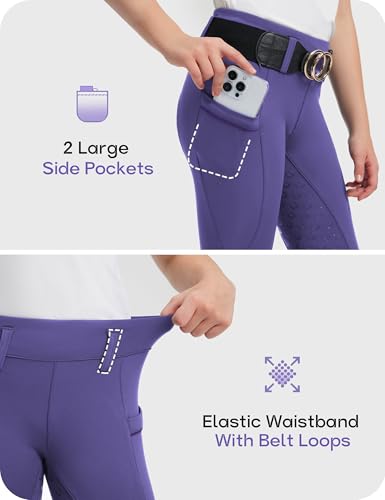 Image of FitsT4 Sports Girls Horse Riding Pants Full Seat Silicone Girls Equestrian Pants Stretchy Kids Breeches Riding Tights Pockets