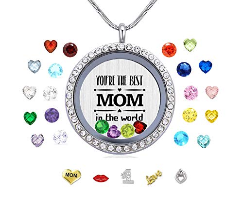 Veeshy Gift for Mother Mom, You Are the Best Mom in the World Living Memory Round Floating Locket...