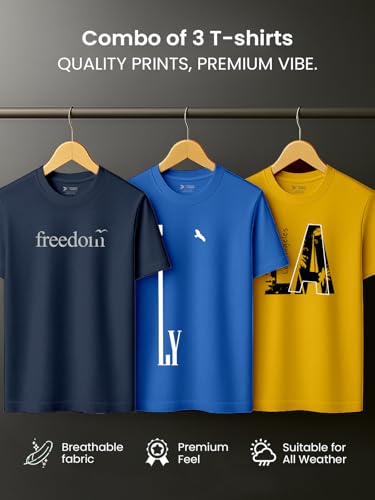 Image of XENOVAURBAN Men's Printed T-Shirt Combo Pack of 3 | Regular Fit Cotton Tshirts for Man - PRNT2