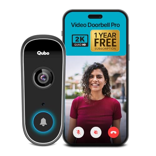 Image of Qubo Smart Wi-Fi Video Doorbell Pro 2K|Instant Phone Visitor Video Call|Intruder Alarm|3MP 1296P Resolution|2-Way Talk |NightPulse Vision|Alexa & OK Google|Plug and Play AC Chime|[1 Year Subscription]