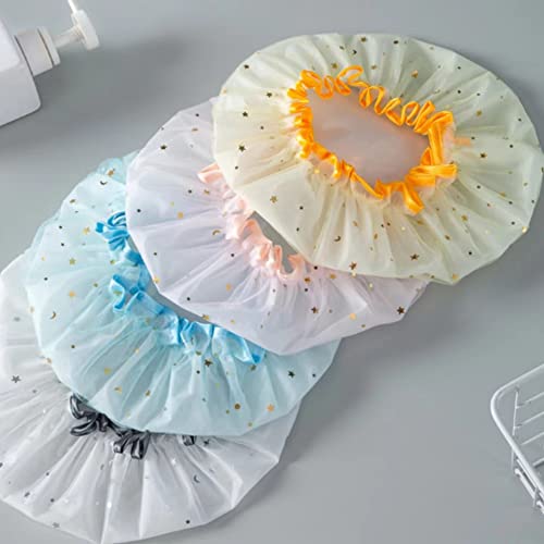 Double Layer Shower Caps .Waterproof Bath Caps,Reusable Shower Cap, Hair Cap For Long, Short And Curly Hair For Women Girls,Kids Shower Caps Golden) #TOP4