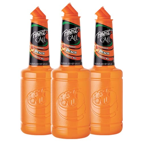 Finest Call Premium Peach Fruit Puree Drink Mix, 1 Liter Bottle (33.8 Fl Oz), Pack of 3