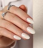 Morily 30Pcs Press on Nails Almond, Milky White Fake Nails Short Glossy Acrylic False Nails Reusable Full Cover Stick on Nails for Women, 15 Sizes, Thicker Fingertips