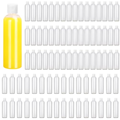 80 Pack 4 oz Plastic Bottles with White Top Caps, Clear Empty Bottles, Cosmetic Containers for Lotion and Shampoo, Travel-Friendly Bottles, BPA-Free for Liquids and Personal Care